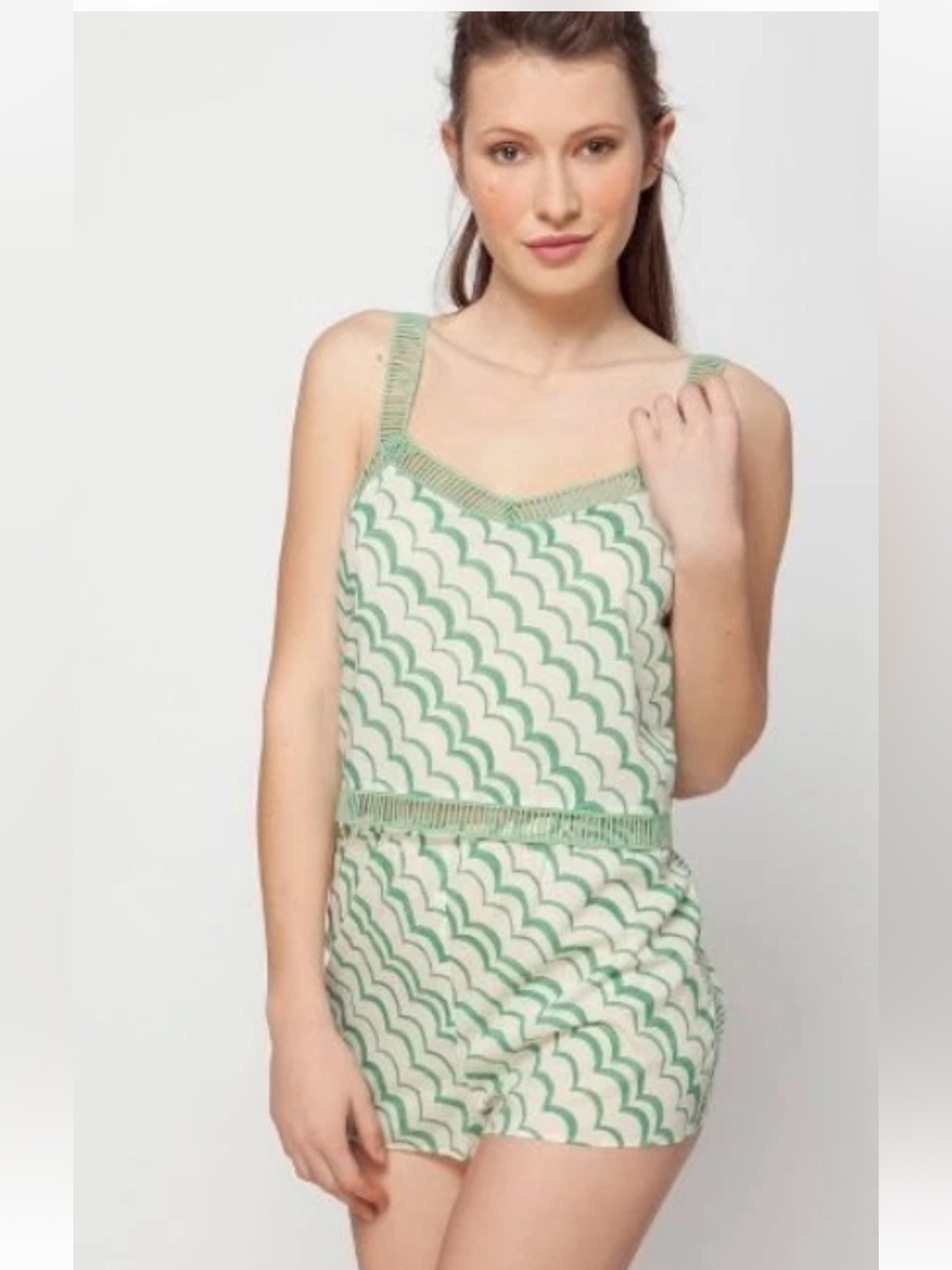 Anthropologie PJ Top M LILKA CLOUD CURVES Tank Cami Sleep Cotton Ladder Lace